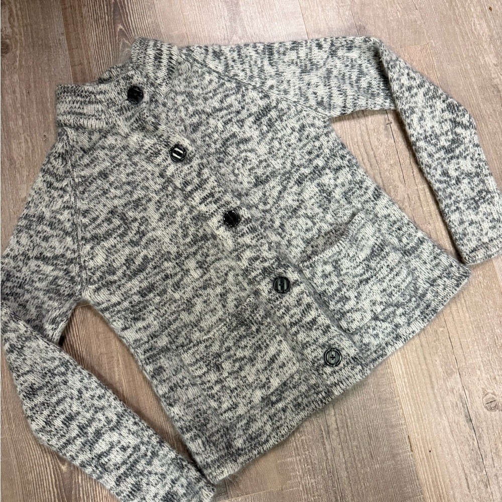 Gray Button-Up Women's Wool Angora Rabbit Hair Cardigan Sweater